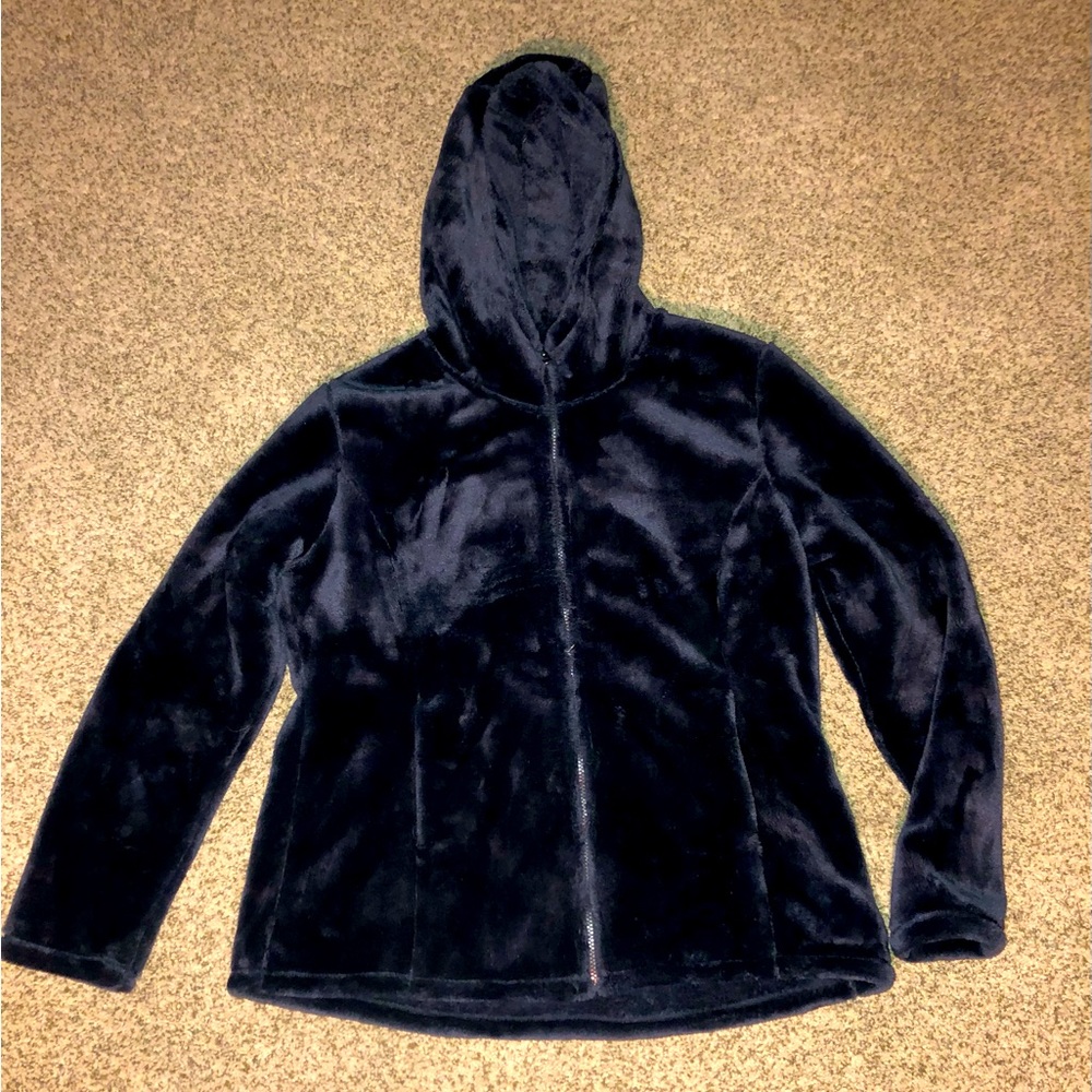 Fuzzy Blue Zip Up Jacket with Hood